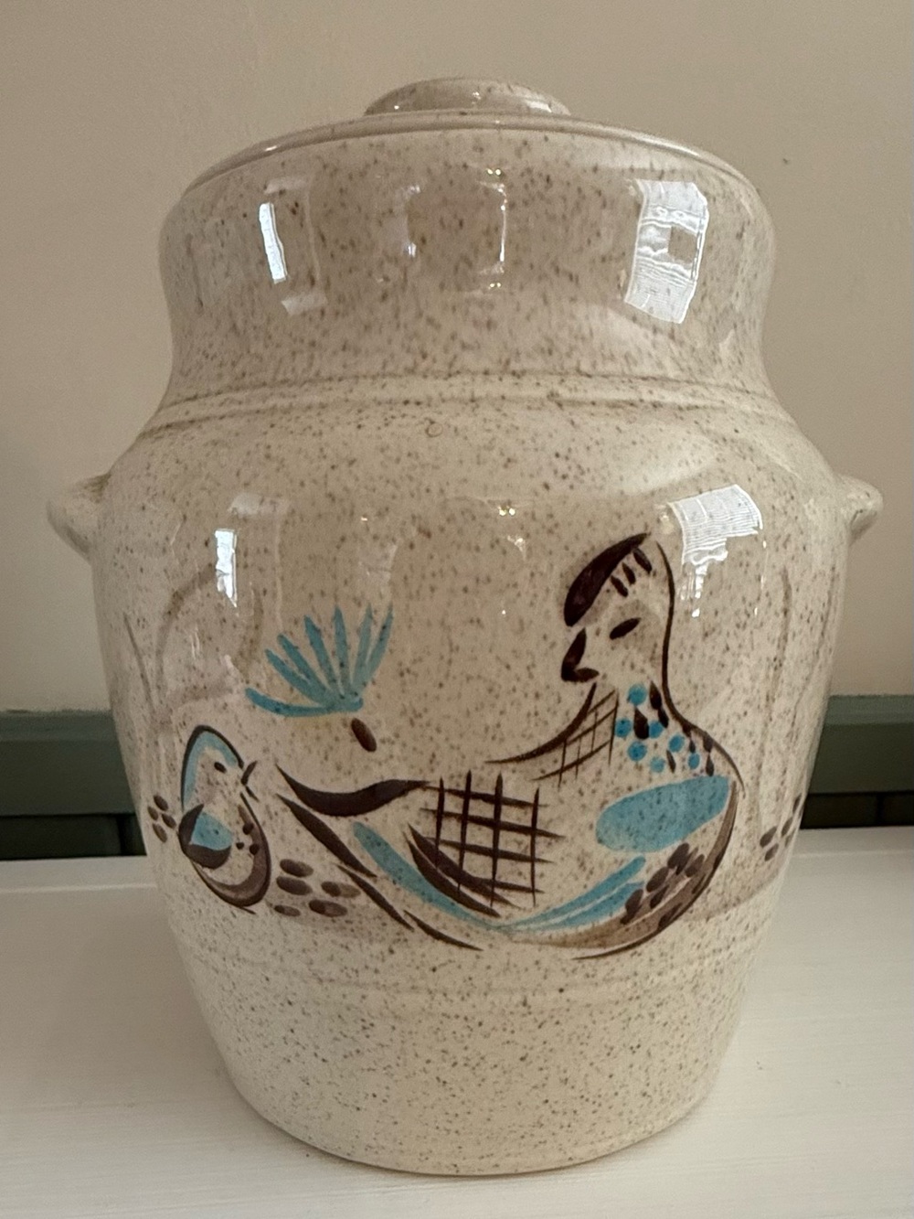 Vintage Red Wing Pottery “Bob White” Quail Pattern Ceramic Cookie Jar